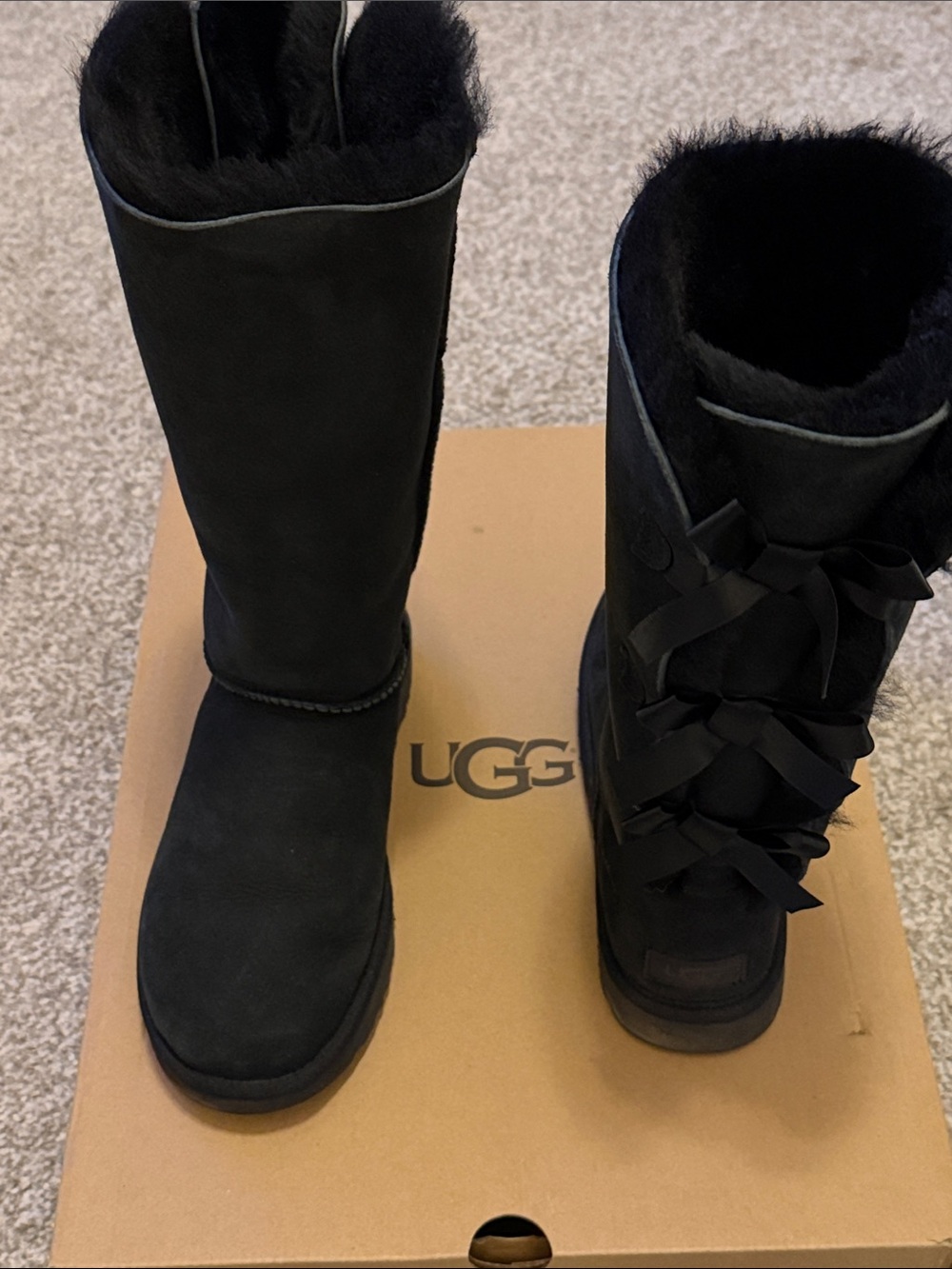 UGG Black Bailey Bow, Tall Shearling-Lined Ribbon-Back Boots